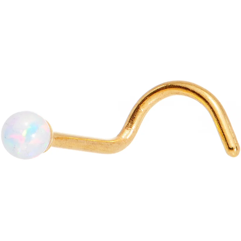 Trendy Nose Rings for Fashionable Women -White 2.5mm Synthetic Opal Ball Gold Tone Left Nose Screw Trendy Nose Rings for Fashionable Women -White 2.5mm Synthetic Opal Ball Gold Tone Left Nose Screw