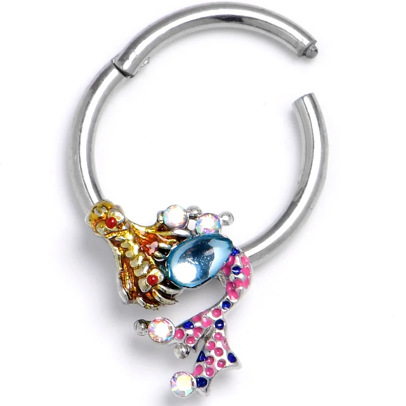 Women's Earrings – Elegant Designs for Every Personality--16 3/8 Gauge Blue Aurora Gem Abstract Mermaid Hinged Segment Ring