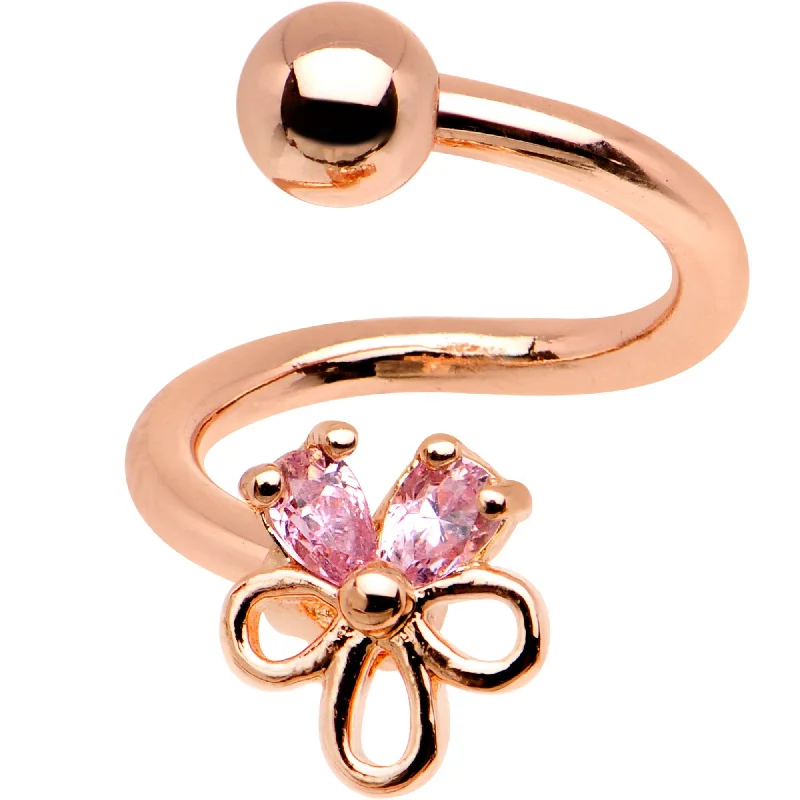 Comfortable Belly Rings for Active Fashion -Pink CZ Gem Rose Gold PVD Sage Flower Spiral Twister Belly Ring Comfortable Belly Rings for Active Fashion -Pink CZ Gem Rose Gold PVD Sage Flower Spiral Twister Belly Ring