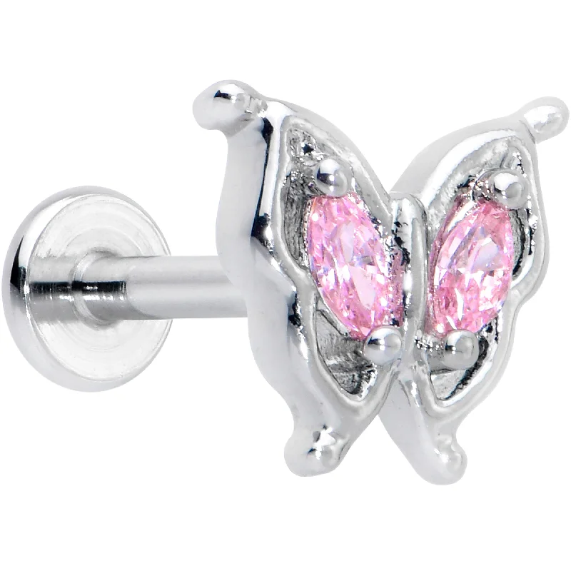 Trendy Lip Rings with Classic Appeal16 Gauge 5/16 Pink Gem Fancy Fab Butterfly Internally Threaded Labret