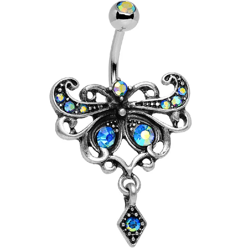 Belly Rings with Beautiful Stones for Stunning Fashion -Aqua Aurora Antique Finish Steel Maharani Butterfly Belly Ring Belly Rings with Beautiful Stones for Stunning Fashion -Aqua Aurora Antique Finish Steel Maharani Butterfly Belly Ring