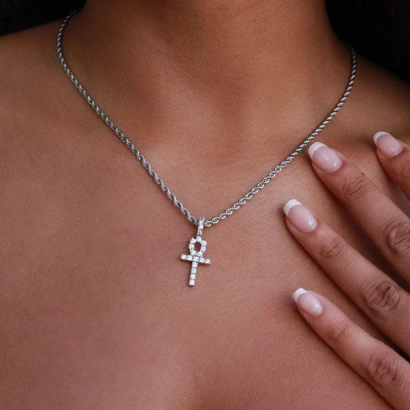 Shop Classic Women's Necklaces & Pendants with a Modern Twist-Micro Ankh Cross in White Gold Shop Classic Women's Necklaces & Pendants with a Modern Twist-Micro Ankh Cross in White Gold