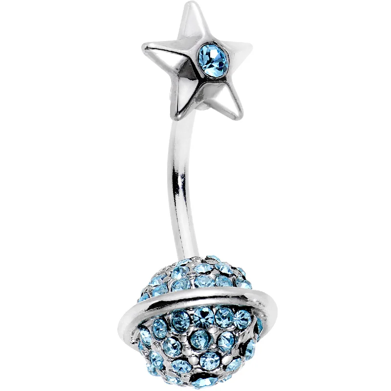Beautiful Belly Rings for Stunning Fashion -Aqua Gem Rings of Saturn Planet and Star Double Mount Belly Ring Beautiful Belly Rings for Stunning Fashion -Aqua Gem Rings of Saturn Planet and Star Double Mount Belly Ring