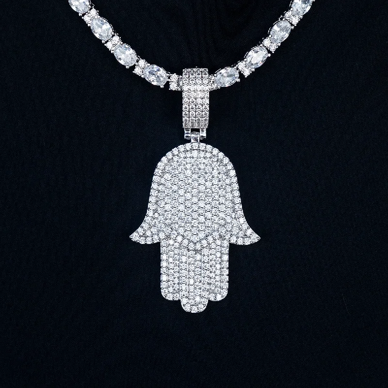 Exclusive Men's Necklaces & Pendants for the Modern Gentleman-Large Iced Baguette Hamsah Pendant in White Gold Exclusive Men's Necklaces & Pendants for the Modern Gentleman-Large Iced Baguette Hamsah Pendant in White Gold