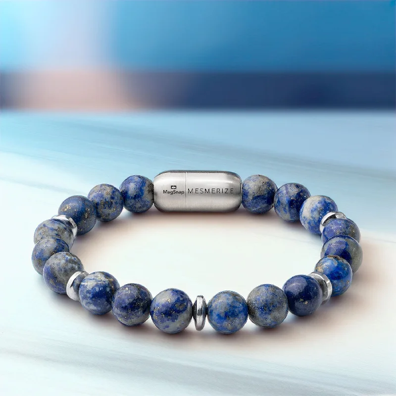 Personalized Stainless Steel Bracelets for Men-Wisdom Lapis Natural Stone Bracelet with Magsnap 2 Personalized Stainless Steel Bracelets for Men-Wisdom Lapis Natural Stone Bracelet with Magsnap 2