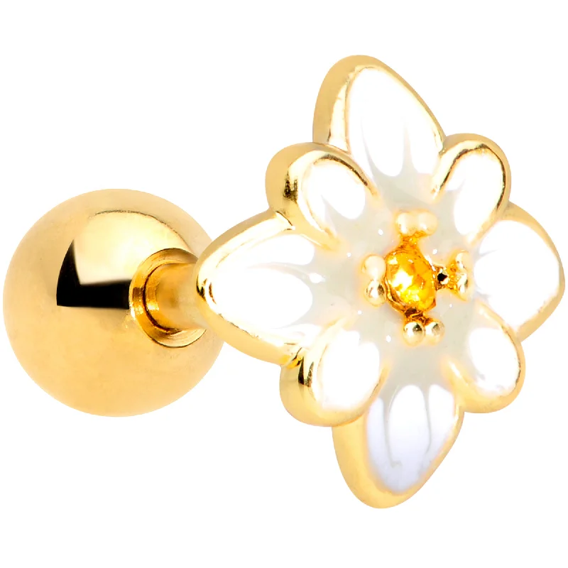 Women's Earrings – Elegant Designs for Every Personality--16 Gauge 1/4 Yellow Gem Gold Tone White Flower Cartilage Tragus