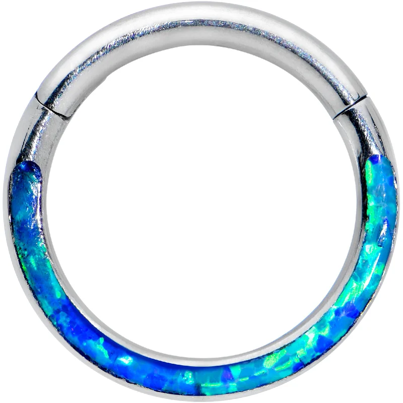 Classic Gold Nose Rings -16 Gauge 5/16 Blue Synthetic Opal Bottom Curve Hinged Segment Ring Classic Gold Nose Rings -16 Gauge 5/16 Blue Synthetic Opal Bottom Curve Hinged Segment Ring