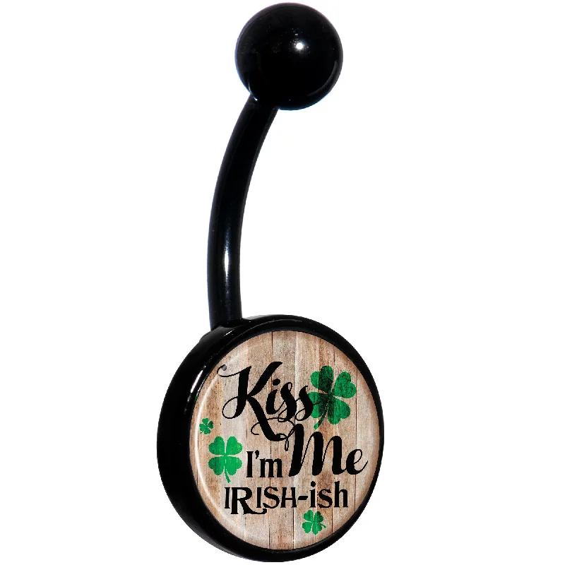 Comfortable Belly Rings with Elegant Touch -Kiss Me Im Irish St Pattys Day Black Belly Ring Comfortable Belly Rings with Elegant Touch -Kiss Me Im Irish St Pattys Day Black Belly Ring