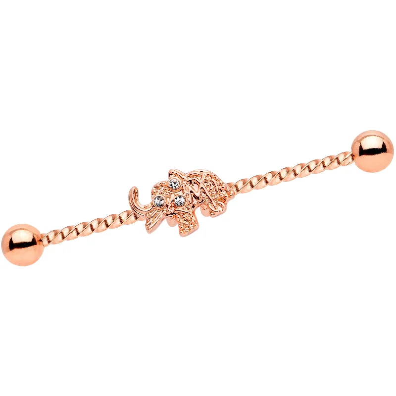 Women's Earrings – Elegant Designs for Every Personality--14 Gauge Clear Gem Rose Gold Tone Elephant Industrial Barbell 38mm