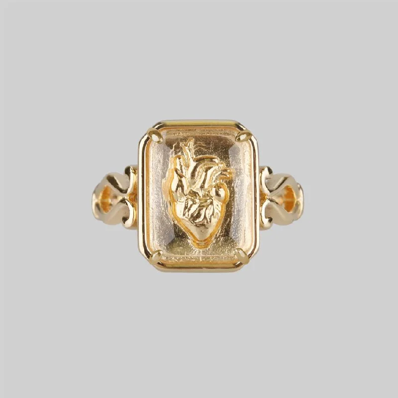 Chic Women's Rings for Fashion-Forward Looks-HEART KEEPER. Anatomical Heart Under Glass Ring - Gold Chic Women's Rings for Fashion-Forward Looks-HEART KEEPER. Anatomical Heart Under Glass Ring - Gold