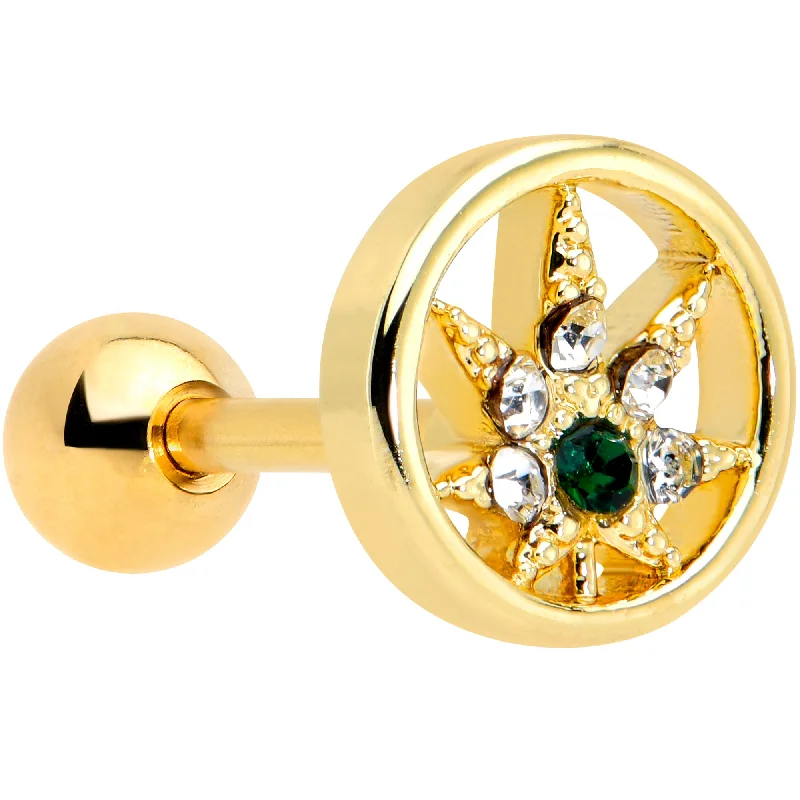 Women's Earrings – Elegant Designs for Every Personality--16 Gauge 1/4 Clear Green Gem Gold Hue Pot Leaf Circle Cartilage Tragus Women's Earrings – Elegant Designs for Every Personality--16 Gauge 1/4 Clear Green Gem Gold Hue Pot Leaf Circle Cartilage Tragus