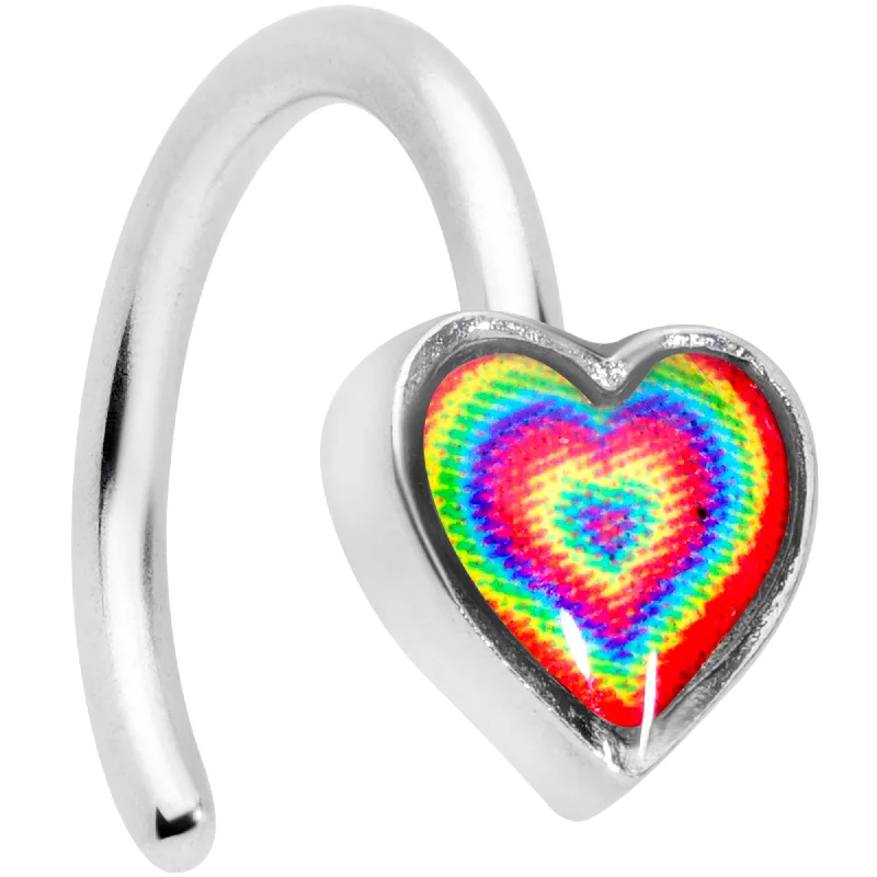 Affordable Nose Rings with Beautiful Stones -18 Gauge 5/16 Rainbow Tie Dye Heart Valentines Day Nose Hoop Affordable Nose Rings with Beautiful Stones -18 Gauge 5/16 Rainbow Tie Dye Heart Valentines Day Nose Hoop