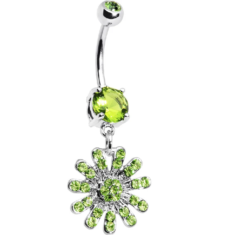 Beautiful Belly Rings with Gorgeous Shine -Peridot Green Gem Gerber Daisy Flower Belly Ring Beautiful Belly Rings with Gorgeous Shine -Peridot Green Gem Gerber Daisy Flower Belly Ring