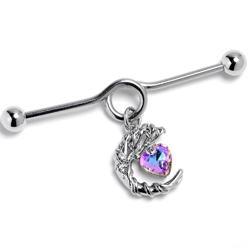 Women's Earrings – Elegant Designs for Every Personality--14 Gauge Aurora Gem Leafy Moon Heart Dangle Project Bar 38mm