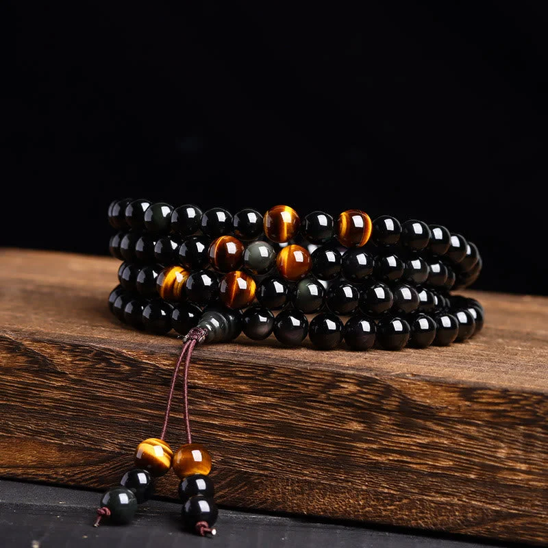Stainless Steel Bracelets for Men with Bold Looks-Buddha Stones 108 Mala Beads Black Obsidian lce Obsidian Fulfilment Bracelet Stainless Steel Bracelets for Men with Bold Looks-Buddha Stones 108 Mala Beads Black Obsidian lce Obsidian Fulfilment Bracelet