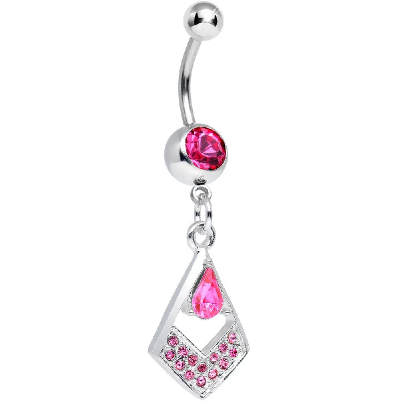 Trendy Belly Rings for Fashion-Forward Women -Pink Gem Duchess in Disguise Diamond Shaped Dangle Belly Ring Trendy Belly Rings for Fashion-Forward Women -Pink Gem Duchess in Disguise Diamond Shaped Dangle Belly Ring