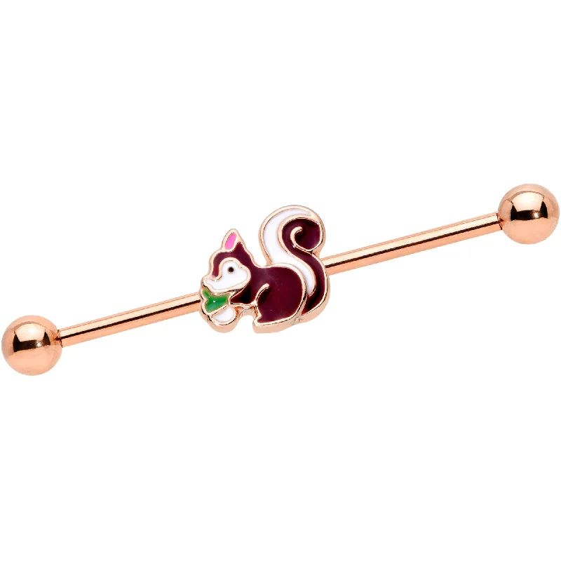 Women's Earrings – Elegant Designs for Every Personality--14 Gauge Rose Gold Tone Snacking Squirrel Industrial Barbell 38mm Women's Earrings – Elegant Designs for Every Personality--14 Gauge Rose Gold Tone Snacking Squirrel Industrial Barbell 38mm