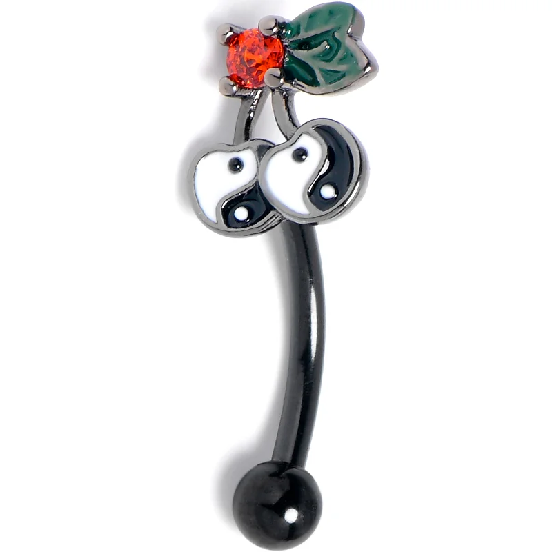 Women's Earrings – Elegant Designs for Every Personality--16 Gauge 5/16 Red CZ Gem Black Yin Yang Cherry Curved Eyebrow Ring Women's Earrings – Elegant Designs for Every Personality--16 Gauge 5/16 Red CZ Gem Black Yin Yang Cherry Curved Eyebrow Ring
