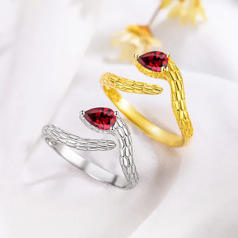 Chic Women's Rings for Fashion-Forward Looks-Buddha Stones 925 Sterling Silver Red-eyed Snake Year Of The Snake Calm Balance Adjustable Ring Chic Women's Rings for Fashion-Forward Looks-Buddha Stones 925 Sterling Silver Red-eyed Snake Year Of The Snake Calm Balance Adjustable Ring
