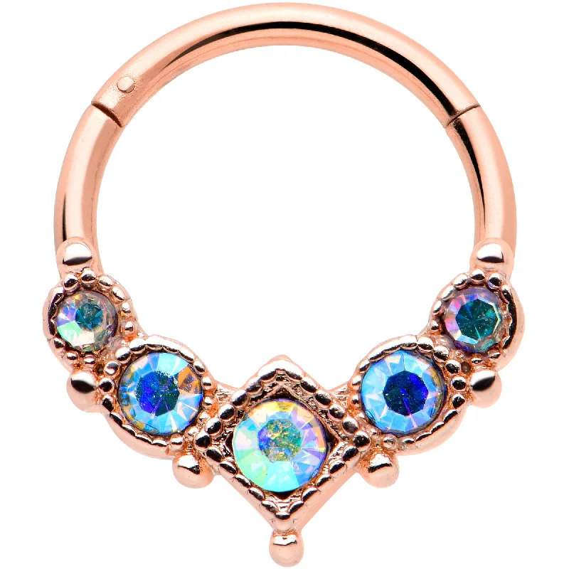 Nose Rings for Edgy Look -16 Gauge 3/8 Aurora Gem Rose Gold Tone Circles Hinged Segment Ring Nose Rings for Edgy Look -16 Gauge 3/8 Aurora Gem Rose Gold Tone Circles Hinged Segment Ring