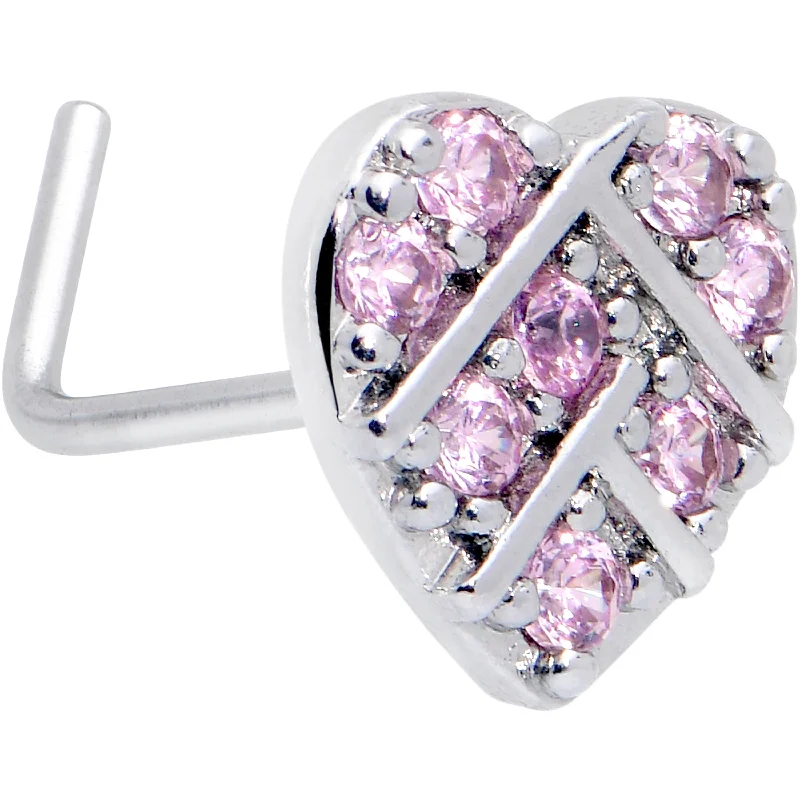 Nose Rings for Beautiful Styling -20 Gauge 7mm Pink CZ Gem Lattice Heart L Shape Nose Ring Nose Rings for Beautiful Styling -20 Gauge 7mm Pink CZ Gem Lattice Heart L Shape Nose Ring