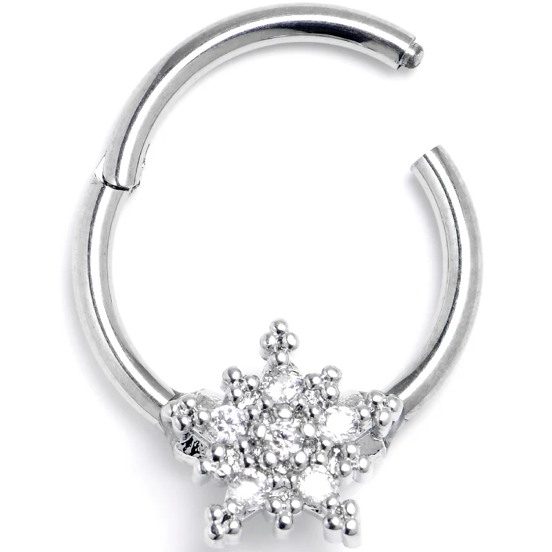 Women's Earrings – Elegant Designs for Every Personality--16 Gauge 3/8 Clear Gem Classic Snowflake Christmas Hinged Segment Ring Women's Earrings – Elegant Designs for Every Personality--16 Gauge 3/8 Clear Gem Classic Snowflake Christmas Hinged Segment Ring