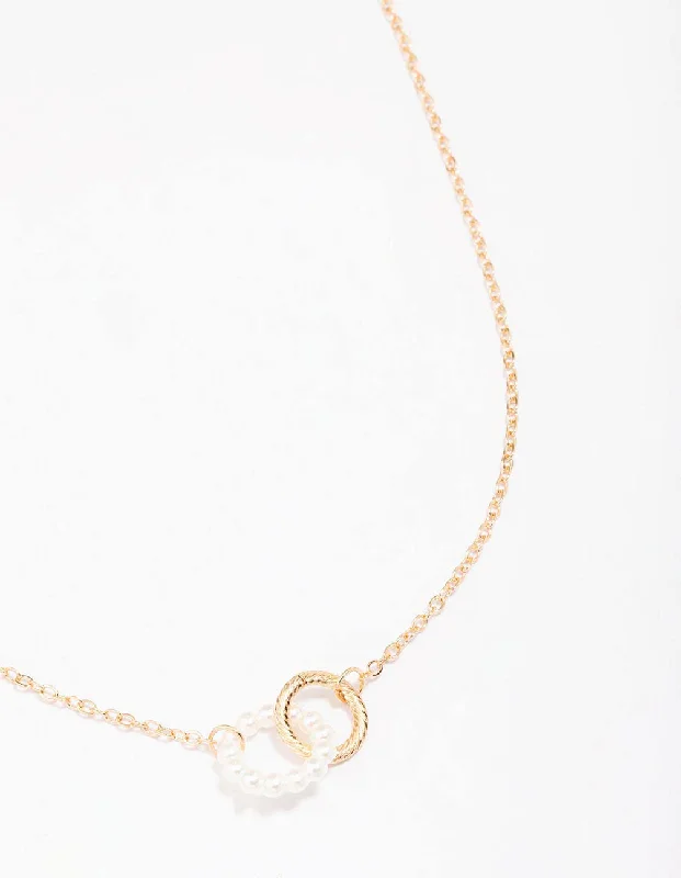 Shop Classic Women's Necklaces & Pendants with a Modern Twist-Gold Pearl Link Circle Pendant Necklace Shop Classic Women's Necklaces & Pendants with a Modern Twist-Gold Pearl Link Circle Pendant Necklace