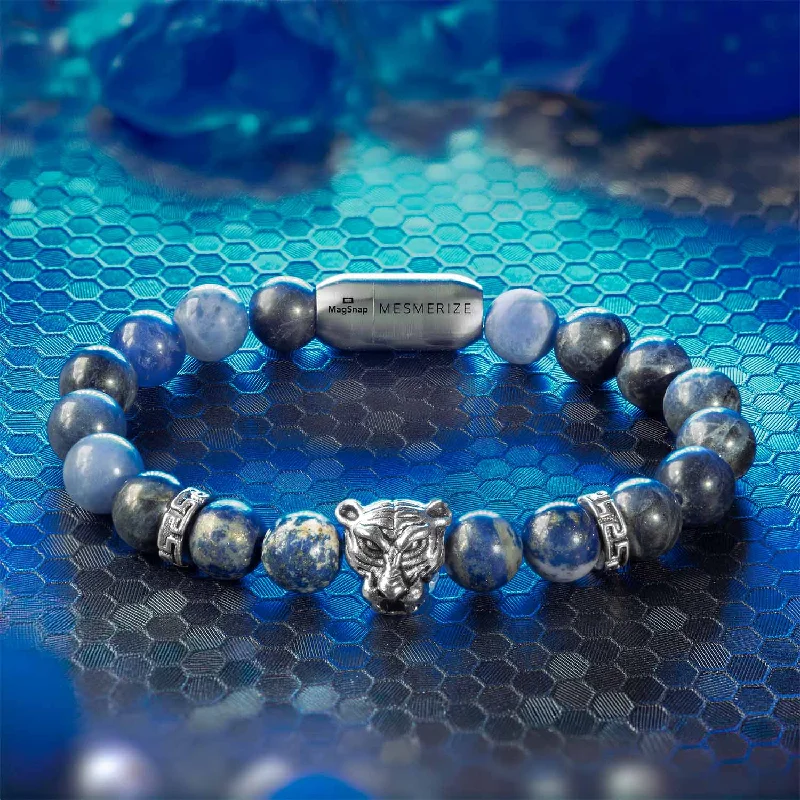 Men's Bracelets with Faux Leather Straps-Wisdom Lapis Lazuli Natural Stone Panther Bracelet With Magsnap 2 Men's Bracelets with Faux Leather Straps-Wisdom Lapis Lazuli Natural Stone Panther Bracelet With Magsnap 2