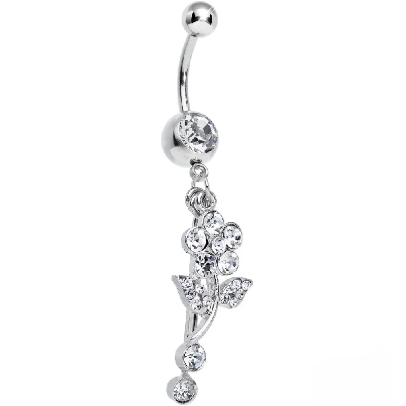 Comfortable Belly Rings for Long Wear -Clear Gem Sparkling Crystalline Daisy Flower Dangle Belly Ring Comfortable Belly Rings for Long Wear -Clear Gem Sparkling Crystalline Daisy Flower Dangle Belly Ring