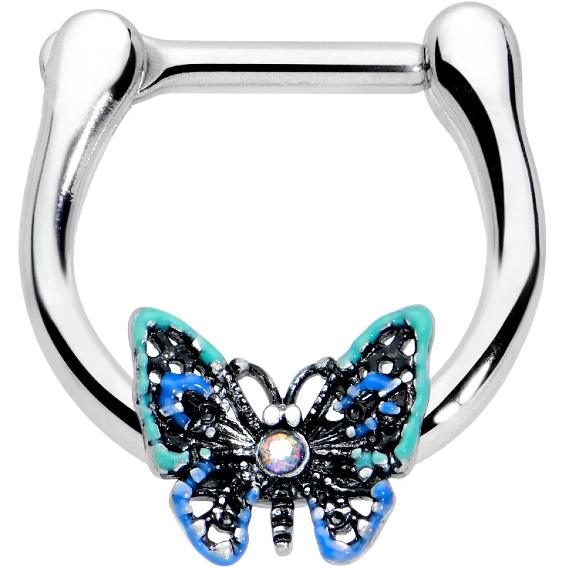 Women's Earrings – Elegant Designs for Every Personality--16 Gauge 5/16 Aurora Gem Colorful Butterfly Glam Cartilage Clicker