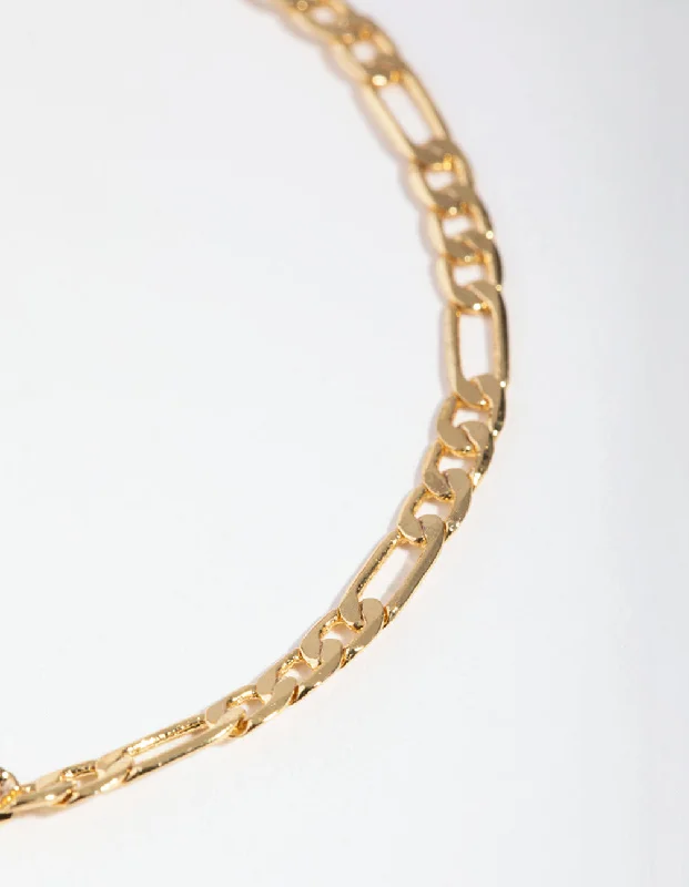 Women's Bangles with Gold Detailing-Gold Plated Thin Figaro Chain Bracelet