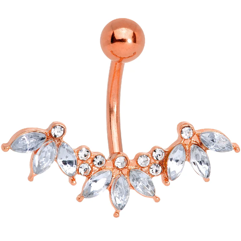 Trendy Belly Rings for Bold Looks -Clear Gem Rose Gold Tone Anodized Comely Clusters Belly Ring Trendy Belly Rings for Bold Looks -Clear Gem Rose Gold Tone Anodized Comely Clusters Belly Ring