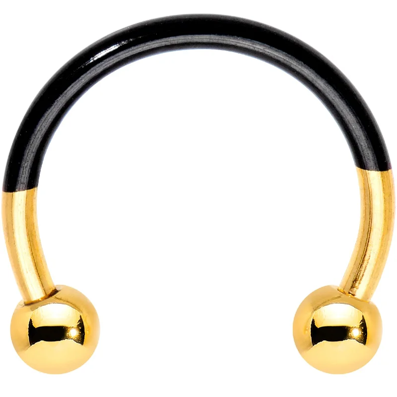 Custom Lip Rings for Personalized Appeal16 Gauge 3/8 Gold Tone Black Two Tone Horseshoe Circular Barbell