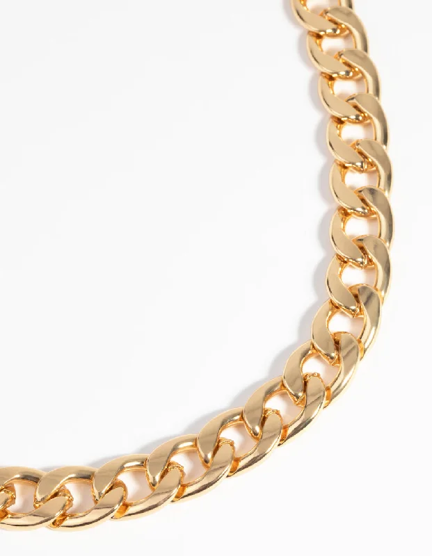 Shop Classic Women's Necklaces & Pendants with a Modern Twist-Gold Plated Flat Curb Chain Necklace Shop Classic Women's Necklaces & Pendants with a Modern Twist-Gold Plated Flat Curb Chain Necklace