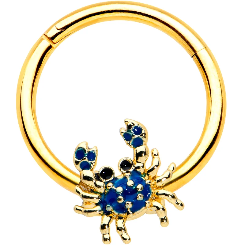Nose Rings with Modern Appeal -16 Gauge 3/8 Gold Tone Blue Crab Nautical Hinged Segment Ring Nose Rings with Modern Appeal -16 Gauge 3/8 Gold Tone Blue Crab Nautical Hinged Segment Ring