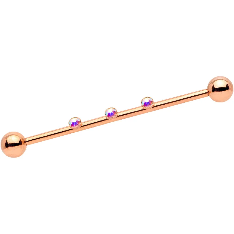 Women's Earrings – Elegant Designs for Every Personality--14 Gauge Aurora Gem Rose Gold IP Triplet Industrial Barbell 35mm