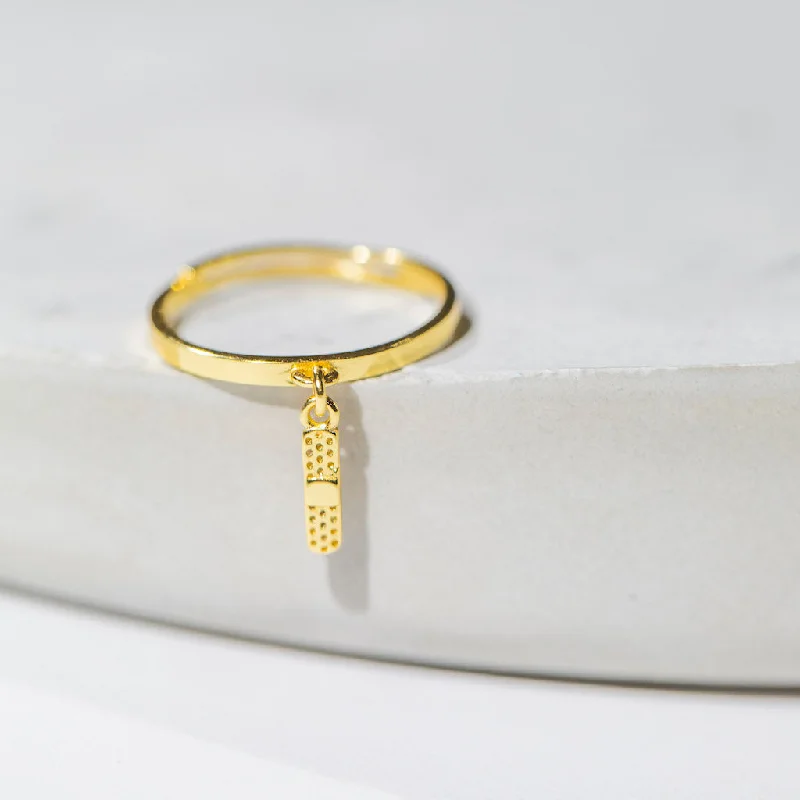 Chic Women's Rings for Fashion-Forward Looks-Bandaid Charm Ring - Gold