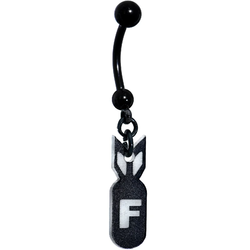 Beautiful Belly Rings for Elegant Appeal -Black Glow in the Dark F Bomb Dangle Belly Ring Beautiful Belly Rings for Elegant Appeal -Black Glow in the Dark F Bomb Dangle Belly Ring