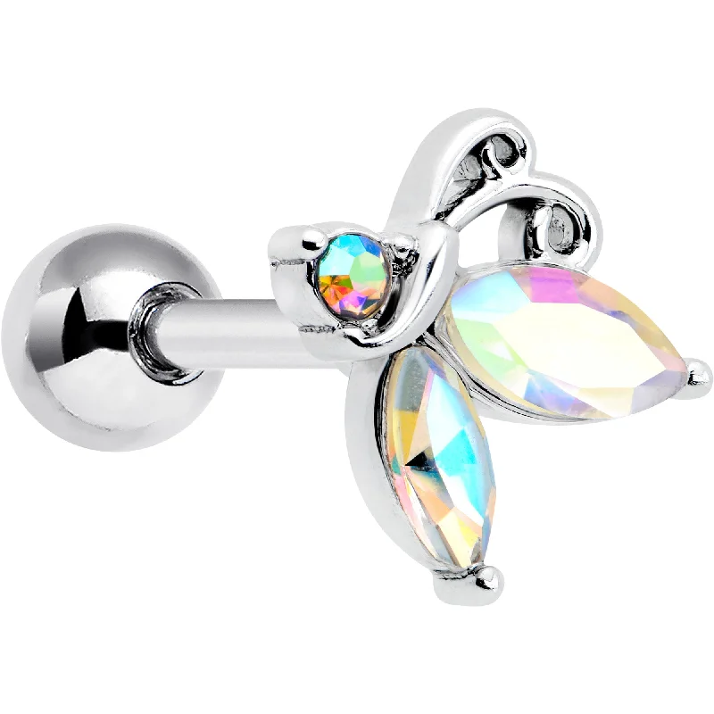 Women's Earrings – Elegant Designs for Every Personality--16 Gauge 1/4 Aurora CZ Gem Fleur de Lis Butterfly Cartilage Tragus Earring