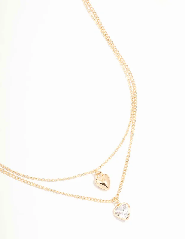 Shop Classic Women's Necklaces & Pendants with a Modern Twist-Gold Puffy Heart & Diamante Layered Necklace Shop Classic Women's Necklaces & Pendants with a Modern Twist-Gold Puffy Heart & Diamante Layered Necklace