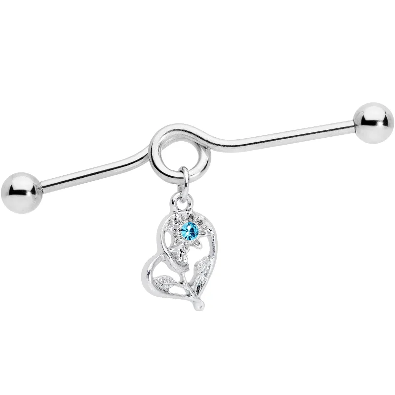 Women's Earrings – Elegant Designs for Every Personality--14 Gauge Aqua Gem Blossoming Heart Flower Dangle Project Bar 38mm Women's Earrings – Elegant Designs for Every Personality--14 Gauge Aqua Gem Blossoming Heart Flower Dangle Project Bar 38mm