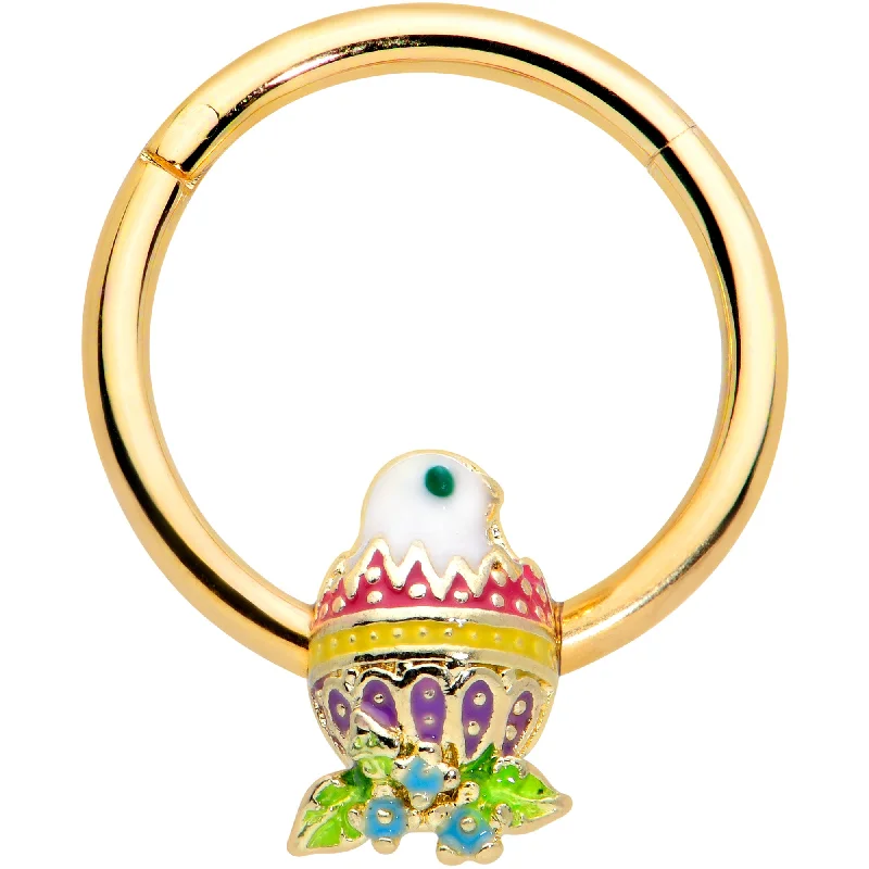 Nose Rings for Edgy Looks -16 Gauge 3/8 Gold Tone Hatched Chick Easter Egg Hinged Segment Ring Nose Rings for Edgy Looks -16 Gauge 3/8 Gold Tone Hatched Chick Easter Egg Hinged Segment Ring