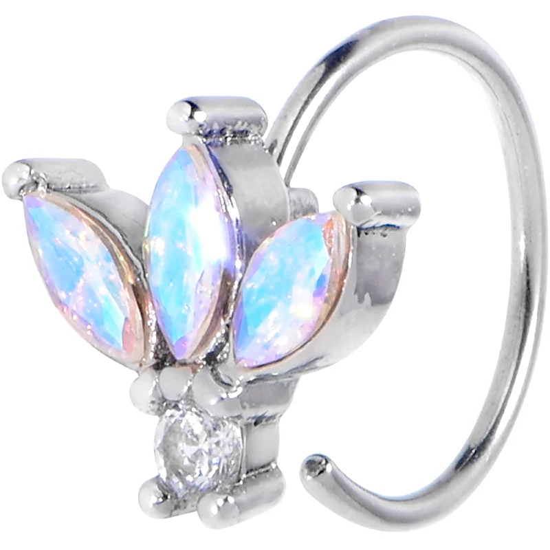 Elegant Nose Rings with Bold Details -20 Gauge 5/16 Aurora Gem Fashion Fan Mini Nose Hoop Elegant Nose Rings with Bold Details -20 Gauge 5/16 Aurora Gem Fashion Fan Mini Nose Hoop