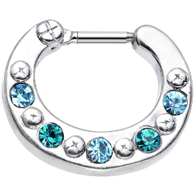 Designer Nose Rings with Timeless Designs -16 Gauge 1/4 Blue and Aqua Gem Septum Clicker Designer Nose Rings with Timeless Designs -16 Gauge 1/4 Blue and Aqua Gem Septum Clicker