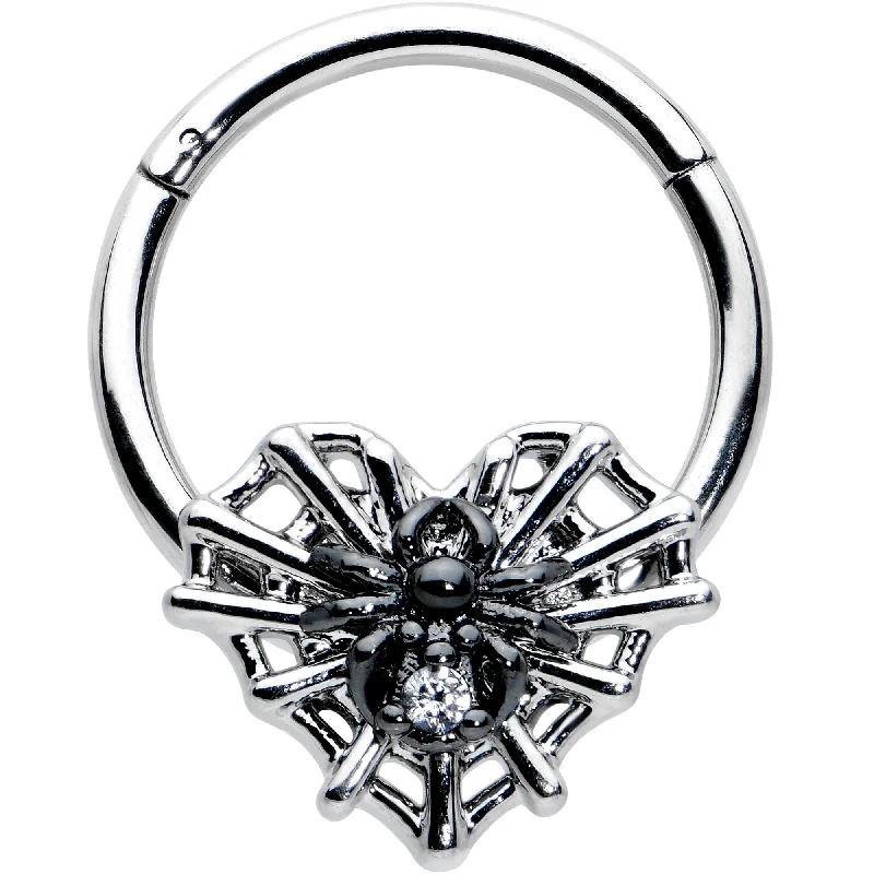 Simple and Stylish Nose Rings for Fashion -16 Gauge 3/8 Clear CZ Gem Heart of Spider Hinged Segment Ring Simple and Stylish Nose Rings for Fashion -16 Gauge 3/8 Clear CZ Gem Heart of Spider Hinged Segment Ring