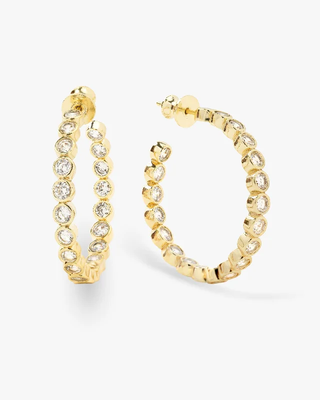 Women's Earrings – Elegant Designs for Every Personality--Baroness Hoops 1.25" - Gold|White Diamondettes Women's Earrings – Elegant Designs for Every Personality--Baroness Hoops 1.25" - Gold|White Diamondettes