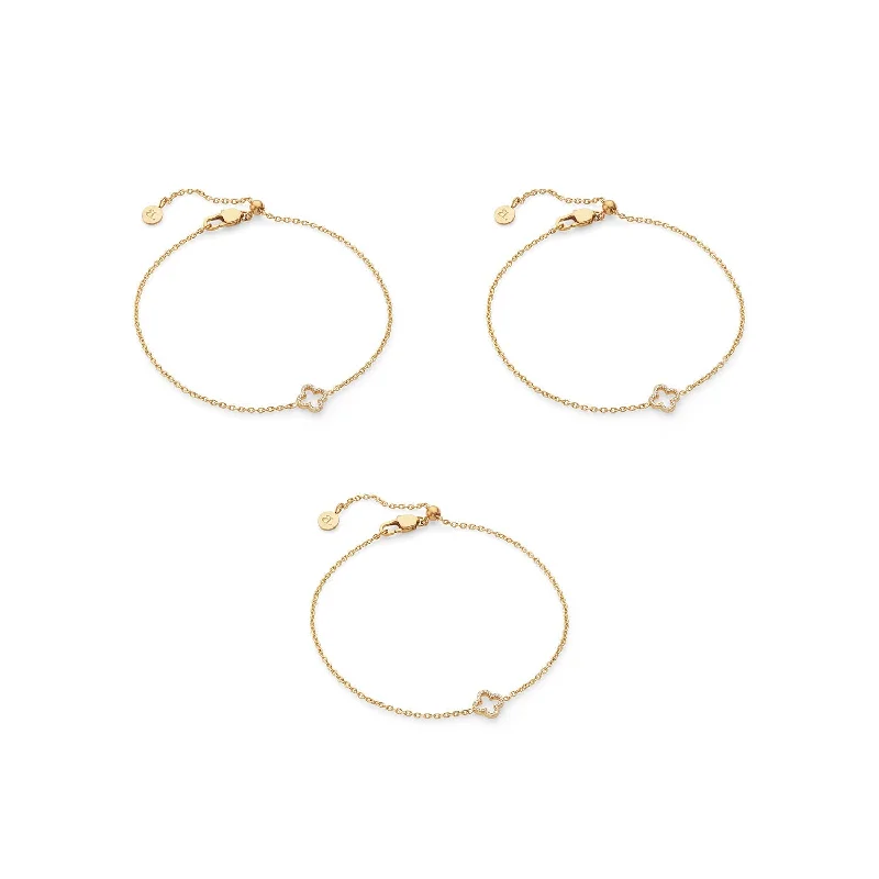 Adjustable Bangles for Women-Crystal Clover Bracelet Bundle (Gold)