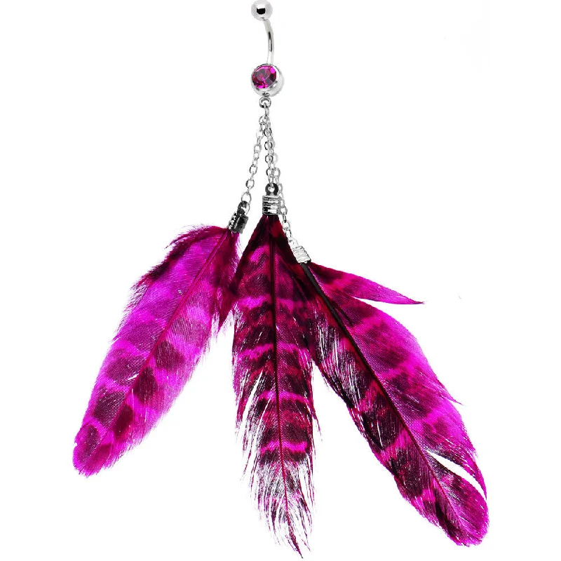 Trendy Belly Rings for Bold Fashionistas -Fuchsia Seducing Striped Feather Belly Ring Trendy Belly Rings for Bold Fashionistas -Fuchsia Seducing Striped Feather Belly Ring