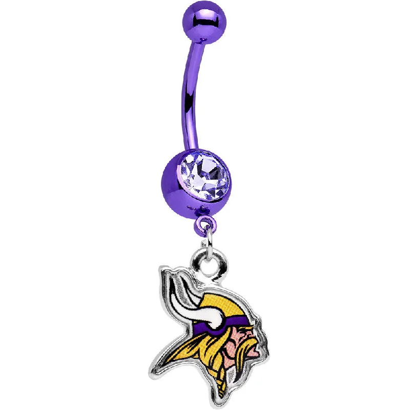 Trendy Belly Rings with Shiny Touch -Officially Licensed NFL Clear Gem Minnesota Vikings Dangle Belly Ring Trendy Belly Rings with Shiny Touch -Officially Licensed NFL Clear Gem Minnesota Vikings Dangle Belly Ring