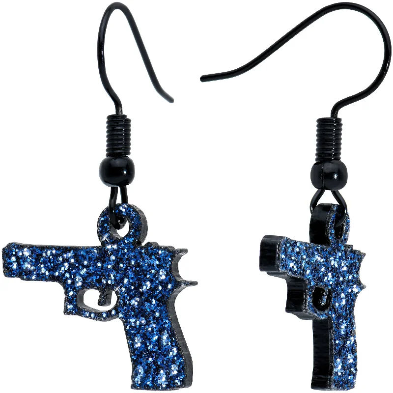 Women's Earrings – Elegant Designs for Every Personality--Blue Glitter Gun Fishhook Dangle Earrings